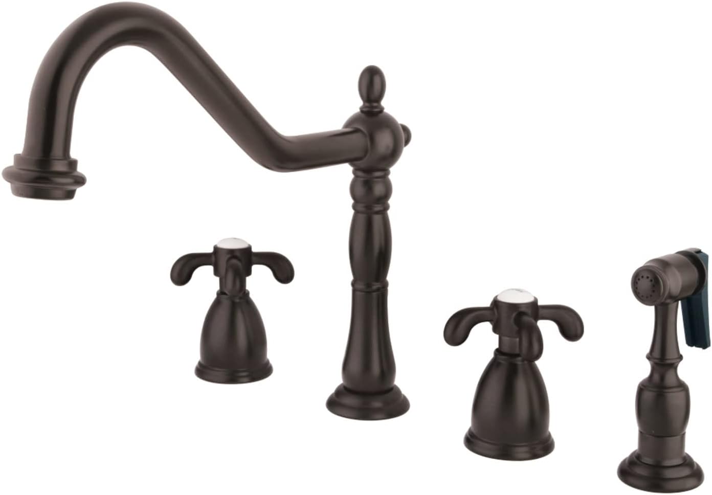 Kingston Brass KB1795TXBS French Country Widespread Kitchen Faucet with Brass Sprayer, Oil Rubbed Bronze,8-1/4 inch Spout Reach