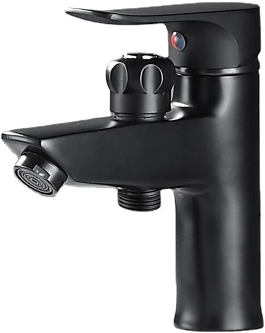 Brass Bathroom Basin Single Handle Sink hot and Cold Water Mixing Valve Nozzle Bathtub Faucet (Black Faucet Set3)