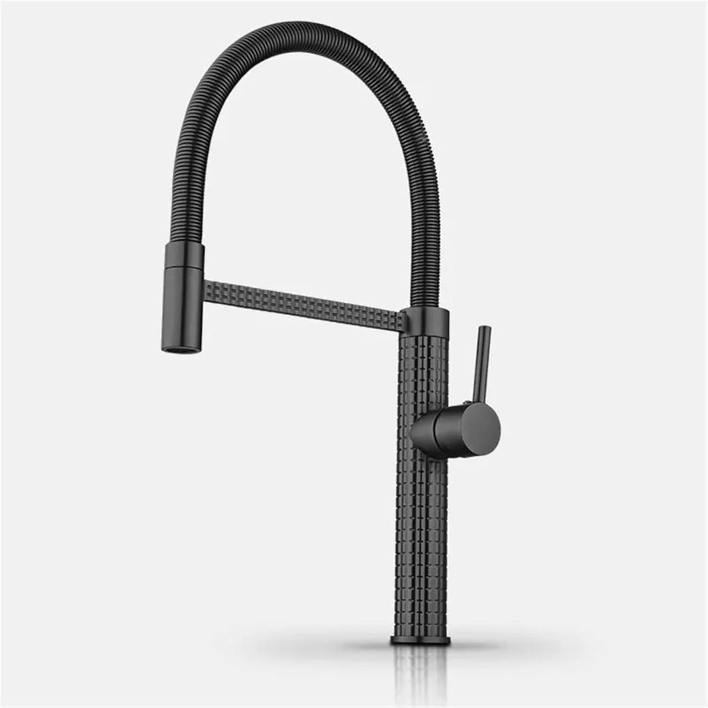Carving Body Pull Out Kitchen Faucet Mixer Deck-Mount Sink Cold Hot Water Taps(Black)
