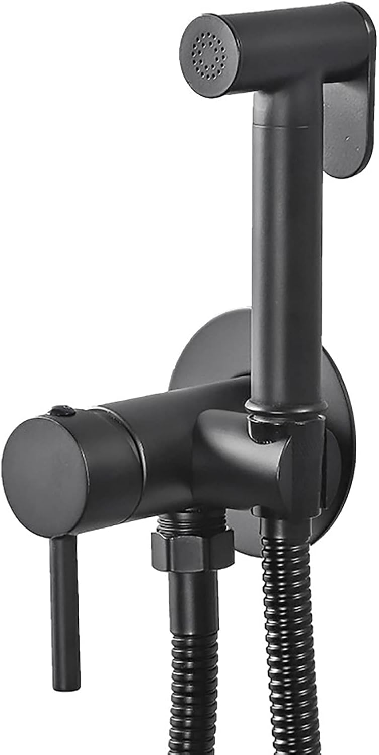 Handheld Bidet Sprayer for Toilet, Baby Cloth Diaper Hot and Cold Water Wall Mounted Brass Kit for Personal Hygiene Cleaning,Chrome(Black)