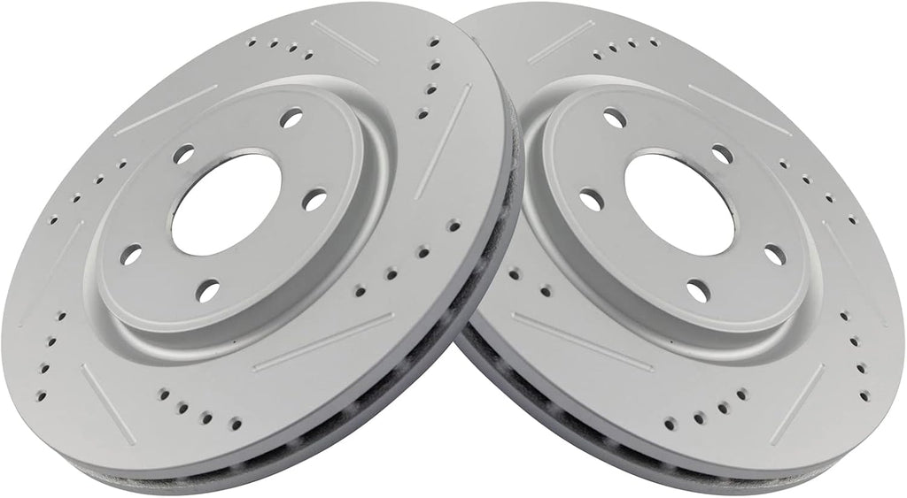 TRQ Performance Front Brake Pad and Rotor Set Ceramic Coated Drilled Compatible with 12-16 Chrysler Town & Country 12-20 Dodge Grand Caravan Journey 12-13 Volkswagen Routan 17-22 Pacifica Voyager