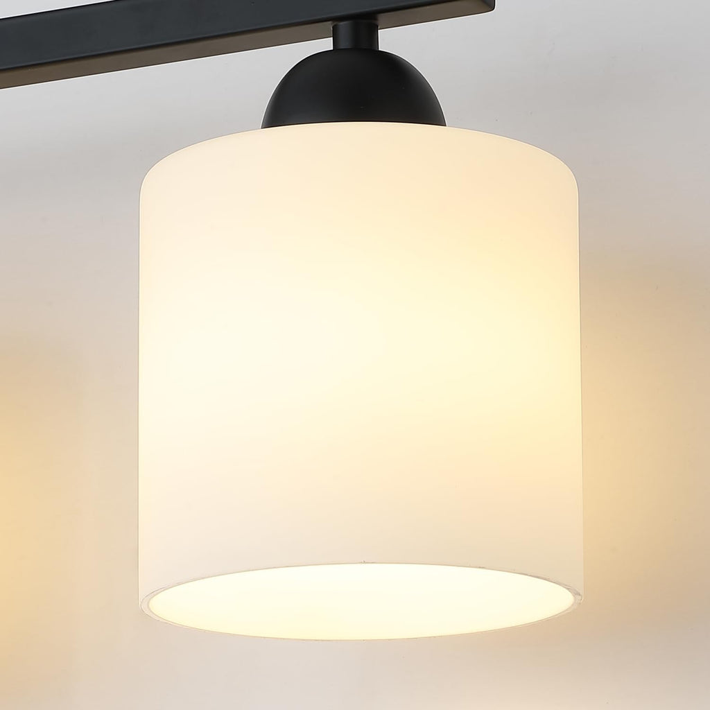 Mecgirn Milk Glass Vanity Lights for Bathroom, 4 Light Matte Black Bathroom Light Fixtures Over Mirror, Ceramic E26 Sockets Wall Mounted