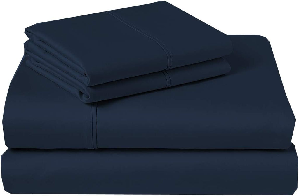 Pure 1000 Thread Count Egyptian Cotton- Sateen Weave- Olympic Queen(66' X 80') Navy Blue Sheet Set - 4-Piece 14'-18' Inches Standard Drop Length Elastic Bounded