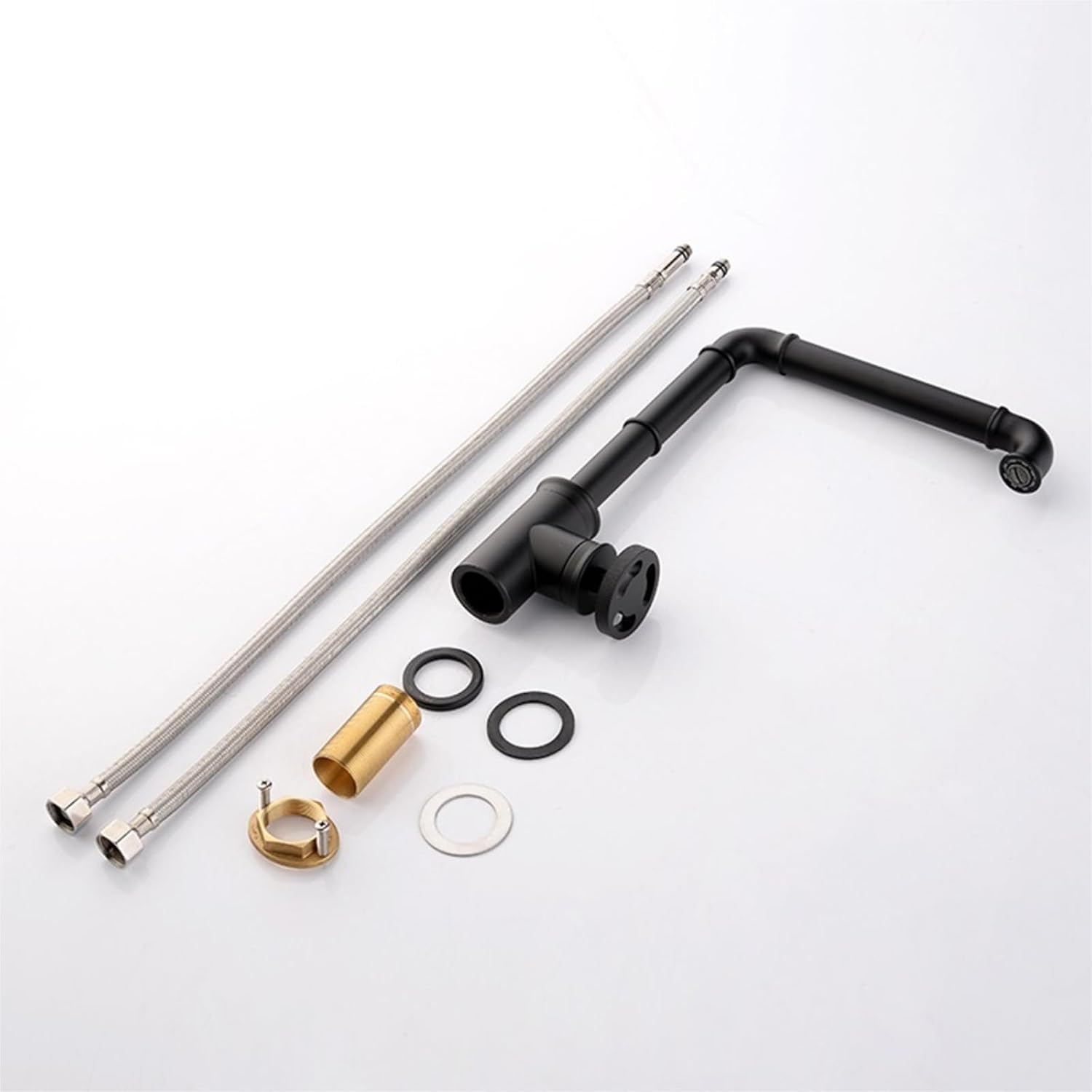 Retro Industrial Style Brass Kitchen Faucet - Hot and Cold Water Mixer Tap for Bathroom and Kitchen(Black)