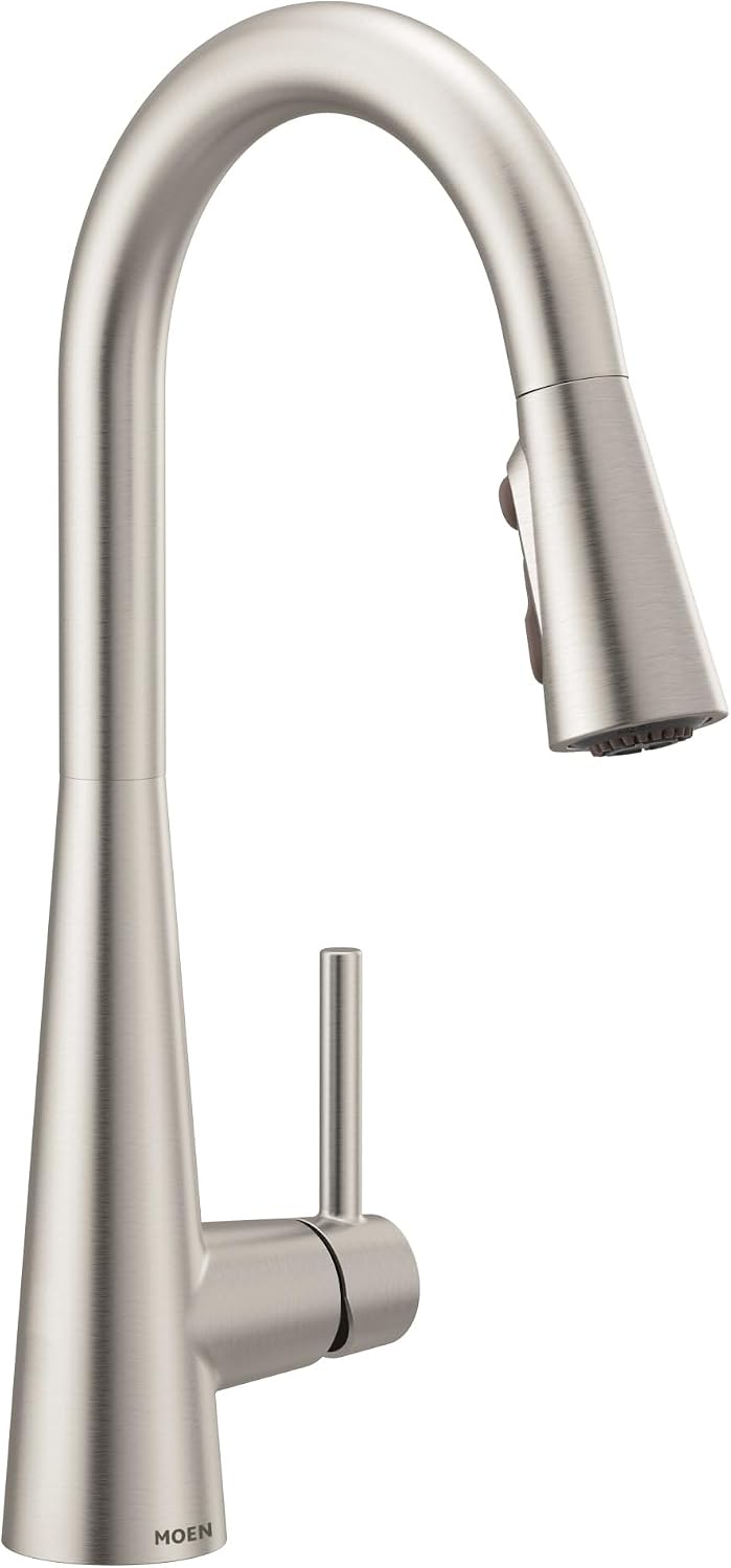 Moen Sleek Spot Resist Stainless One-Handle Single-Hole Pulldown Kitchen Faucet with PowerBoost Technology for Faster Water Flow, 7864SRS