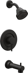 Moen Align Matte Black Posi-Temp Pressure Balancing Modern Tub and Shower Trim Kit, Featuring Shower Head, Lever Handle, and Tub Spout, Valve Required, T2193BL