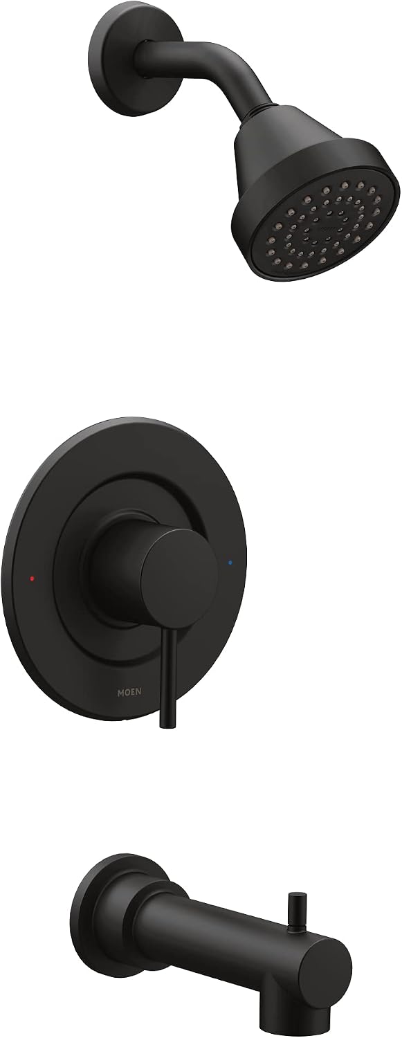 Moen Align Matte Black Posi-Temp Pressure Balancing Modern Tub and Shower Trim Kit, Featuring Shower Head, Lever Handle, and Tub Spout, Valve Required, T2193BL