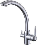 Kitchen 3 Way Faucets Mixer Brass 3 Way Faucets for Kitchen Sink Double Outlet Hot and Cold Water-Chrome Plated