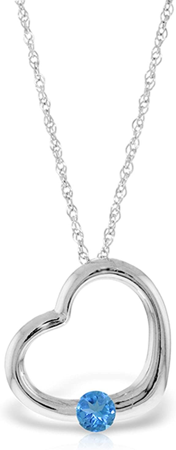 Galaxy Gold GG 14K Gold Open Heart with Genuine Blue Topaz Pendant Necklace