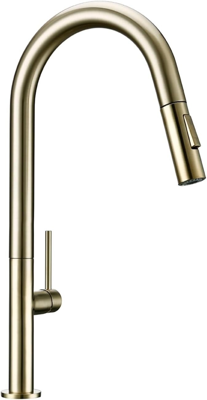 Brass Brushed Gold Black 360 Oegree Rotation Kitchen Hot and Cold Water Sink Taps Pull Out Spout Kitchen Faucet(Brushed Nickel)