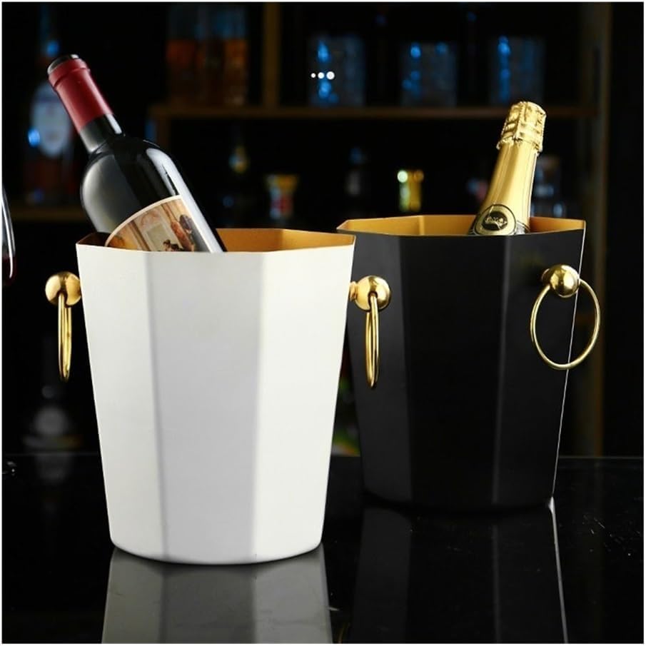 Ice Bucket, Home Wine Champagne Bucket Stainless Steel Ice Bucket Commercial Bar Beer Ice Keep Cold Bucket Ice Buckets for Parties(Black)