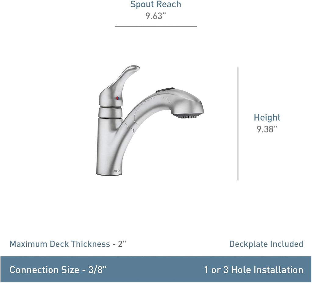 Moen Renzo Spot Resist Stainless One-Handle Pullout Kitchen or Laundry Faucet Featuring Power Clean, CA87316SRS