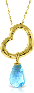 Galaxy Gold GG 14K Gold Open Heart with Genuine Blue Topaz Drop Pendant Necklace