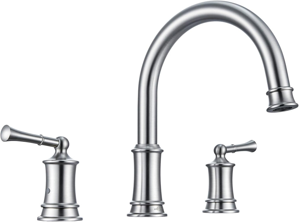 Brushed Nickel Roman Tub Faucet, Antique Bathtub Faucet Set 3 Hole, High Flow Bath Tub Faucet 12-16 inch Widespread, Solid Brass Tub Filler 2 Handle 360° Swivel Spout Rough-in Valve(B2307-BN)