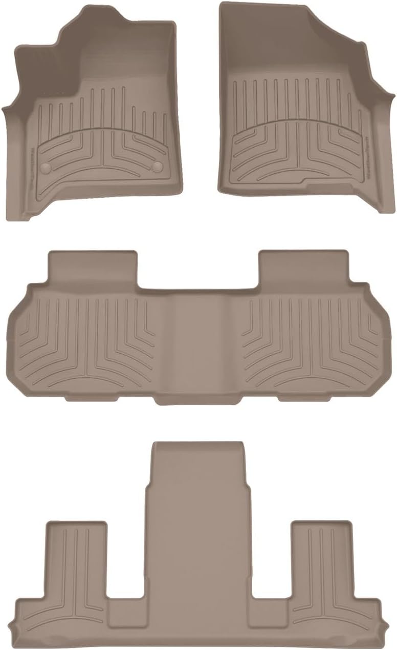 WeatherTech FloorLiner HP Custom Fit Floor Mats for GMC Acadia, Enclave, Traverse - Full Set (451881-1-3-4IM), Tan