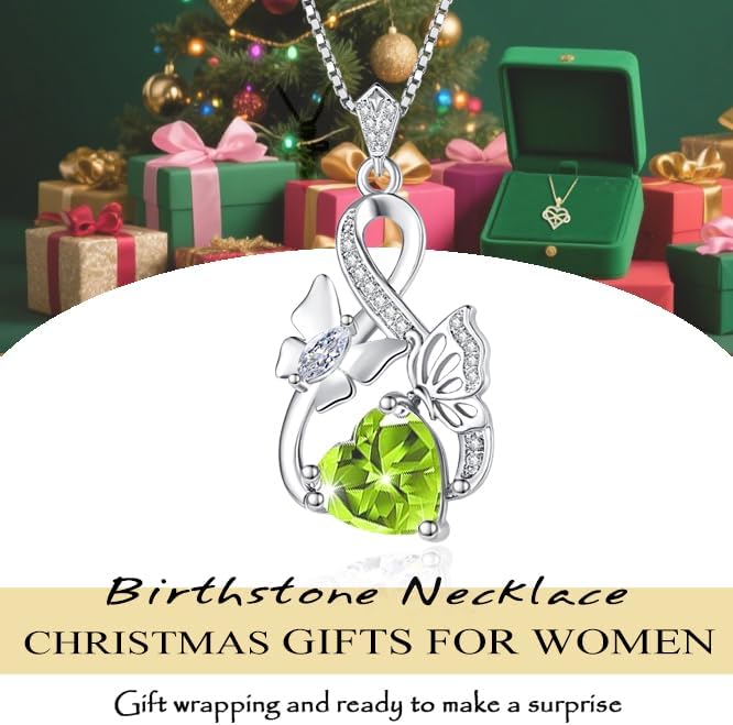 Gold Jewelry for Women Wife Infinity Necklace 18K White Gold Plated Dainty Butterfly Pendant with Heart Birthstone - Anniversary Necklaces for Women Birthday Gift Ideas Present for Girlfriend Mom Daughter