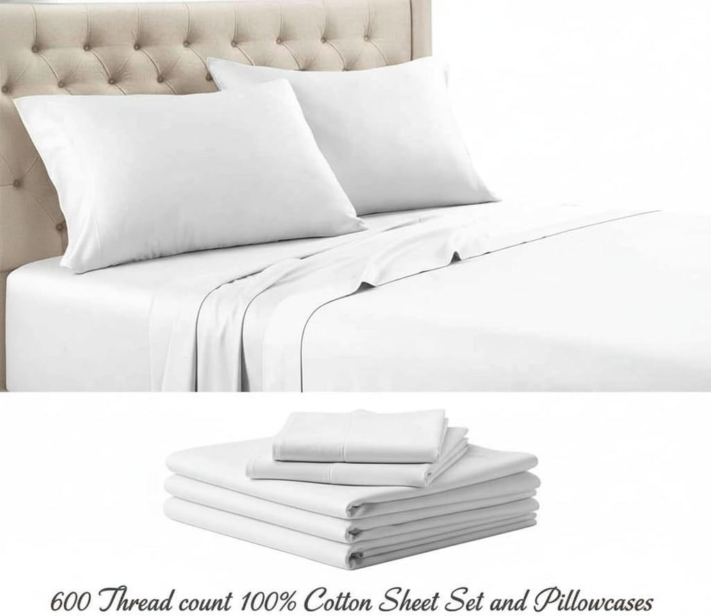 Royal Tradition Solid 600-Thread-Count, 100-Percent Cotton, Split-Top-King 4PC Sheets Set for Adjustable Beds, White