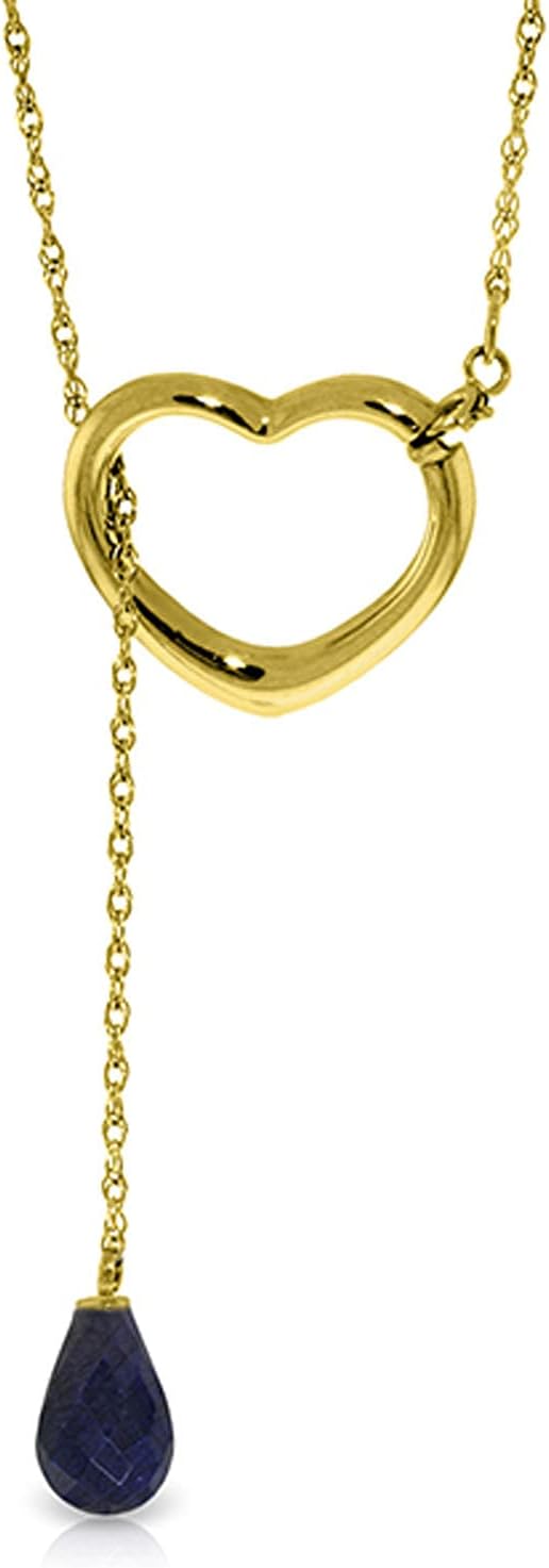 Galaxy Gold GG 14K Gold Open Heart with Genuine Saphire Drop Pendant Necklace