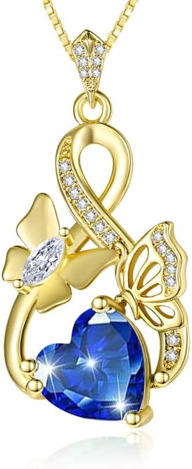 Gold Jewelry for Women Wife Infinity Necklace 18K White Gold Plated Dainty Butterfly Pendant with Heart Birthstone - Anniversary Necklaces for Women Birthday Gift Ideas Present for Girlfriend Mom Daughter