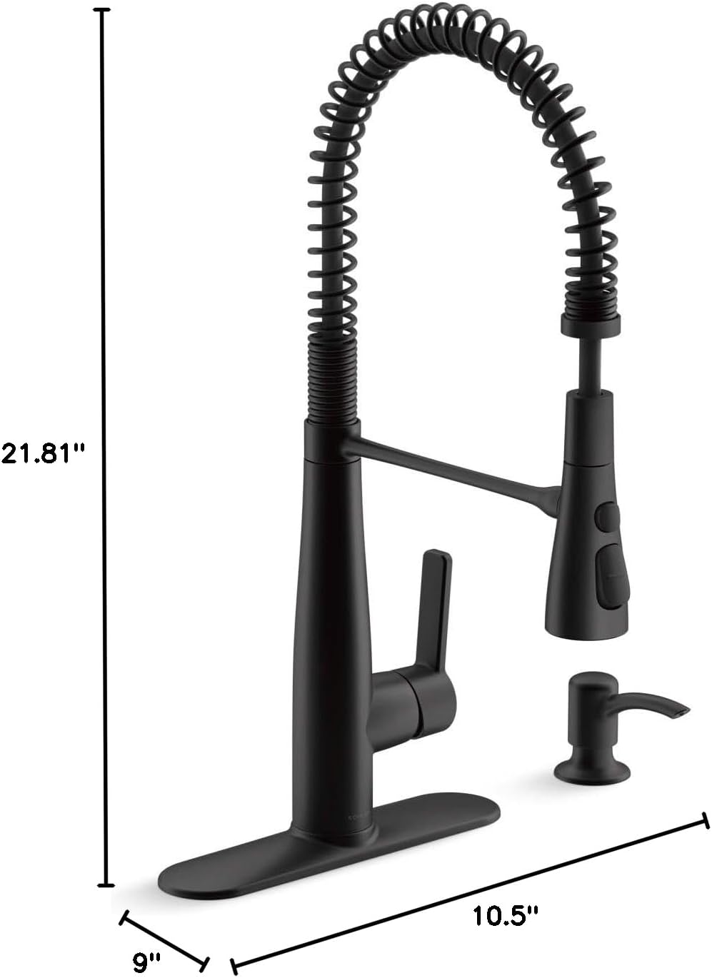 KOHLER K-REC22745-SD-BL Semi-Professional Kitchen Sink Faucets with Soap Dispenser, Commercial Kitchen Faucets with Pull Down Sprayer, Matte Black