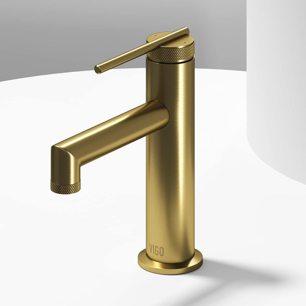 VIGO Sterling Single-Handle Single-Hole Mount Bathroom Sink Faucet, 7-Inch, Matte Brushed Gold, Modern Design, Solid Brass, 1.2 GPM WaterSense & Ceramic Disc Valve, Corrosion-Resistant