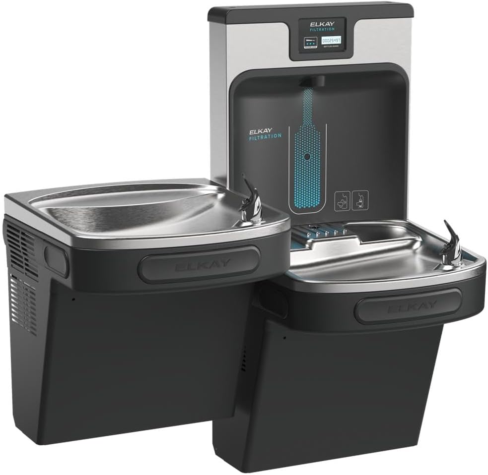 Elkay LZSTL8WSMP-PF Enhanced Filtered Bottle Filler & Bi-Level ADA Cooler Refrigerated Midnight Black PFOA/PFOS & Lead Reducing Drop Down Wrapper