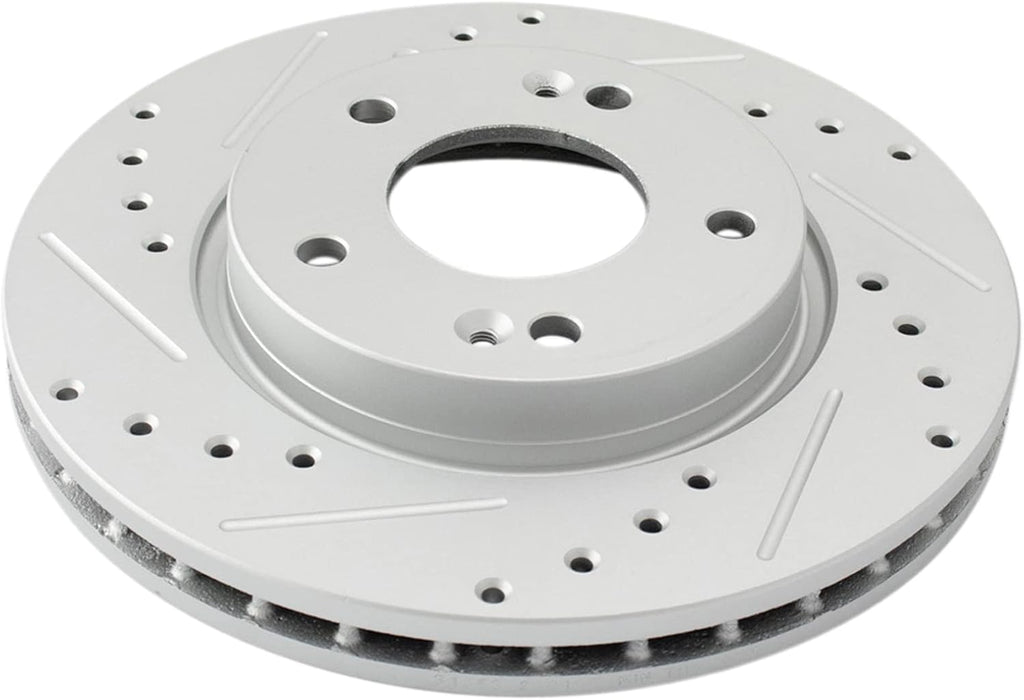 TRQ Performance Front Brake Pad and Rotor Set Ceramic Drilled Slotted G Coated Vented Rotors Compatible with 2007-2010 Hyundai Elantra