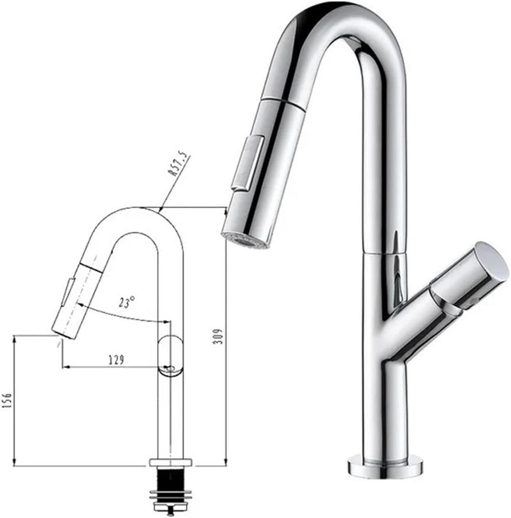 Kitchen Faucet Pull Out Kitchen Water Tap Single Handle 360 Rotation Hot Cold Shower Faucet(Chrom)