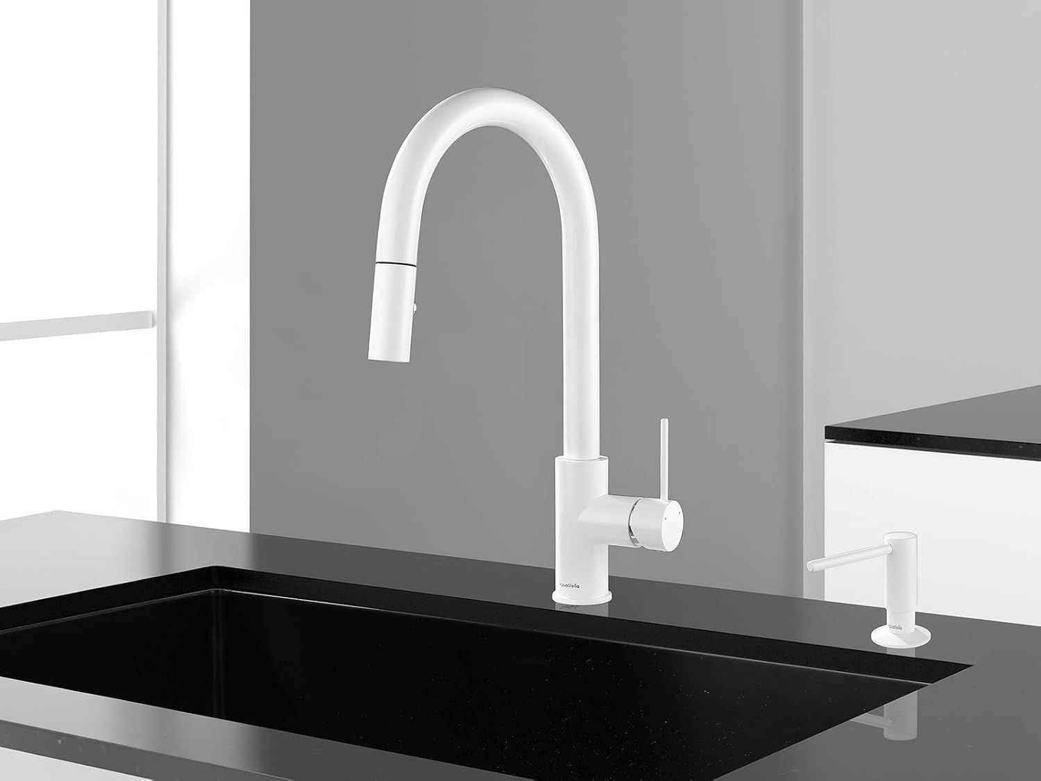 AguaStella AS60W Shiny White Kitchen Sink Faucet with Pull Down Sprayer Single Handle