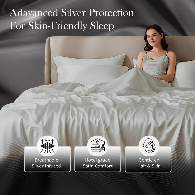 Day Care® Silver Infused Luxury 4 Pcs. Bed Sheet Set – 18' Deep Pocket Fit, Ultra Soft Cooling Fabric, Breathable & Long-Lasting Freshness (Silver, Texas King(88x98)