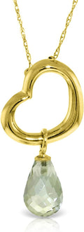 Galaxy Gold GG 14K Gold Open Heart Green Amethyst Drop Pendant Necklace