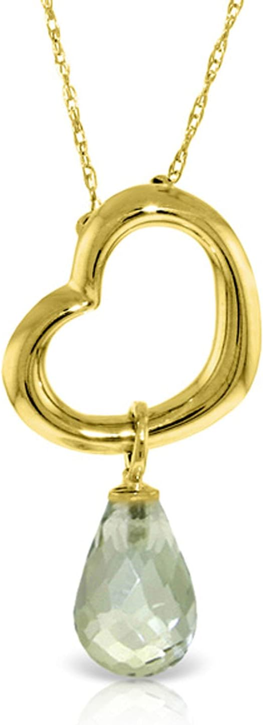 Galaxy Gold GG 14K Gold Open Heart Green Amethyst Drop Pendant Necklace