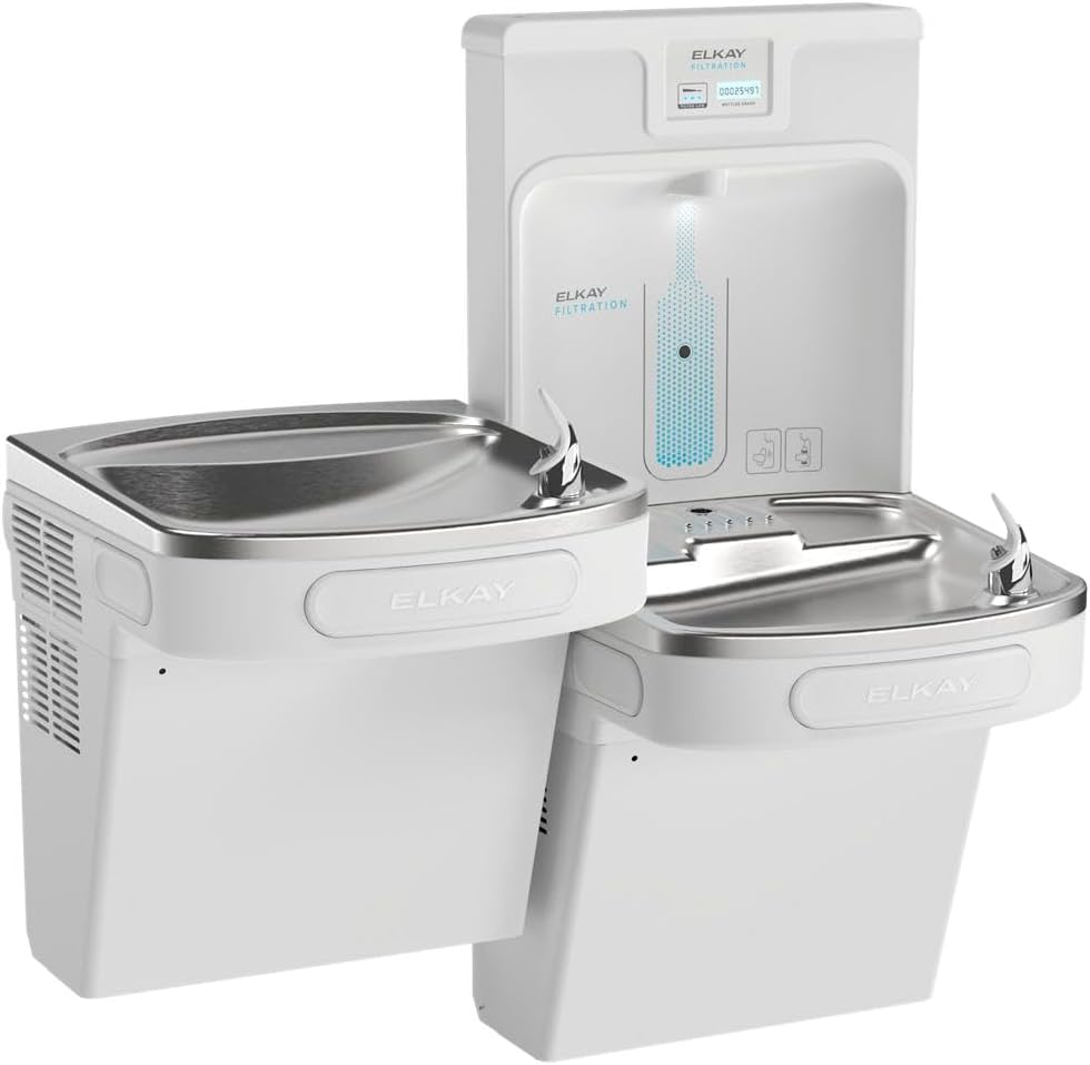 Elkay LZSTL8WSAP-PF Enhanced Filtered Bottle Filler & Bi-Level ADA Cooler Refrigerated Arctic White PFOA/PFOS & Lead Reducing Drop Down Wrapper