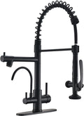 Fapully Commercial Kitchen Faucet with Pull Down Sprayer and Water Filter, Matte Black 3 in 1 Kitchen Faucets with Drinking Water Faucet