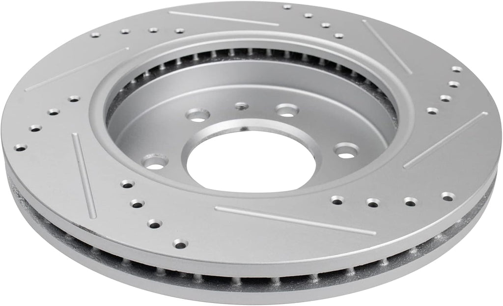 TRQ Performance Front Brake Pad and Rotor Set Ceramic G Coated Drilled Slotted Vented Rotors Compatible with 2009 Ford F-150