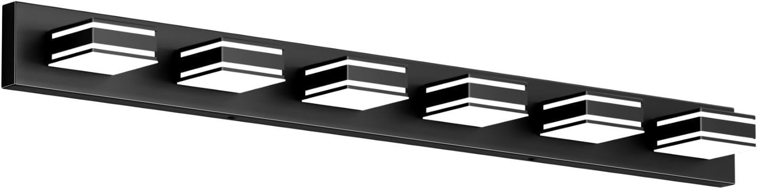 Ralbay 48inch Modern LED Vanity Light for Bathroom 6-Light Acrylic Modern LED Matte Black Bathroom Wall Vanity Lighting Fixtures Over Mirror