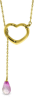 Galaxy Gold GG 14K Gold Open Heart with Genuine Pink Topaz Drop Pendant Necklace