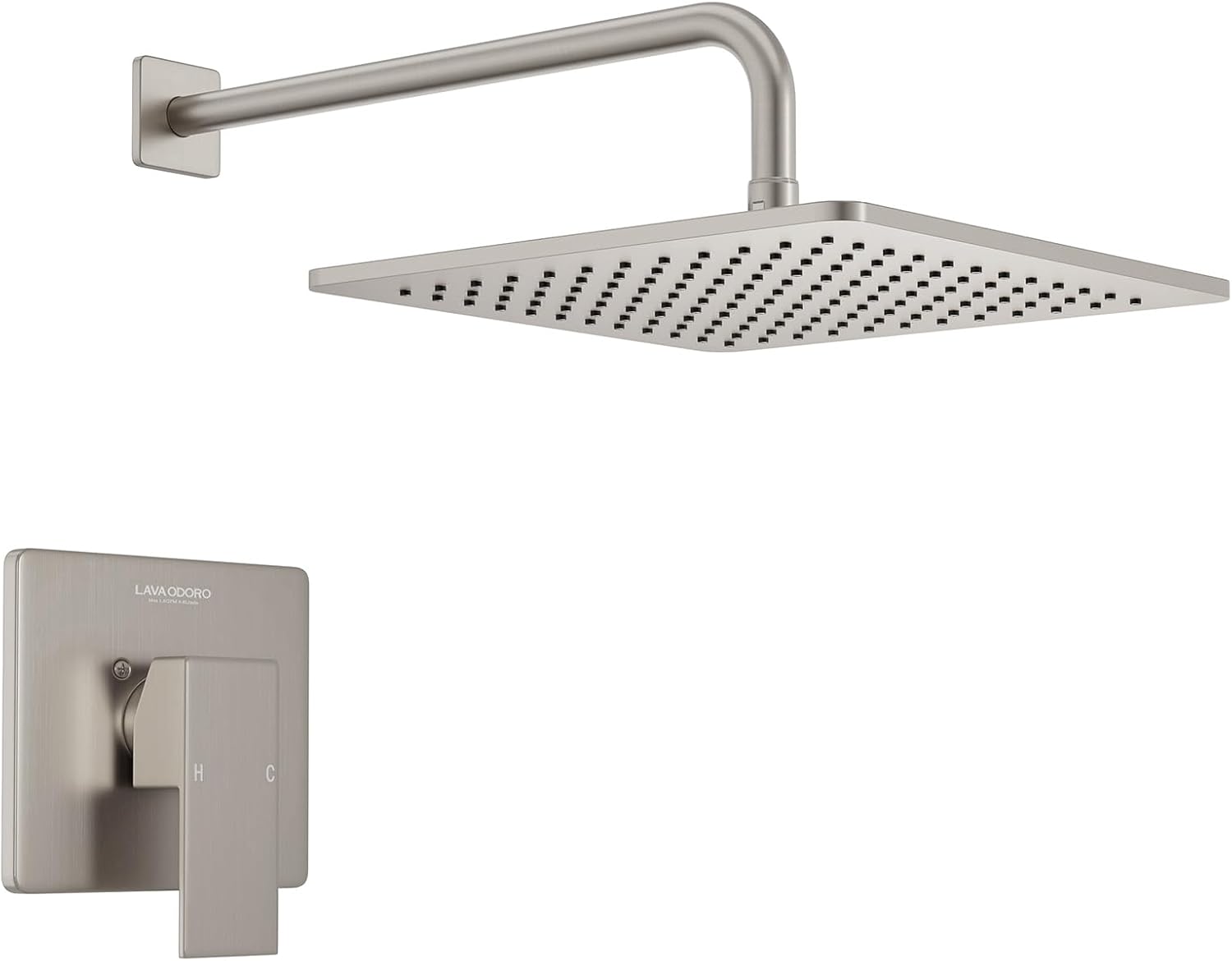 Lava Odoro 12-inch Modern Square Shower Faucet Set Brushed Nickel, Shower Trim Kit with Rough-in Valve High Pressure Rainfall Shower Head and Handle Set (Valve Included), SF106-BN