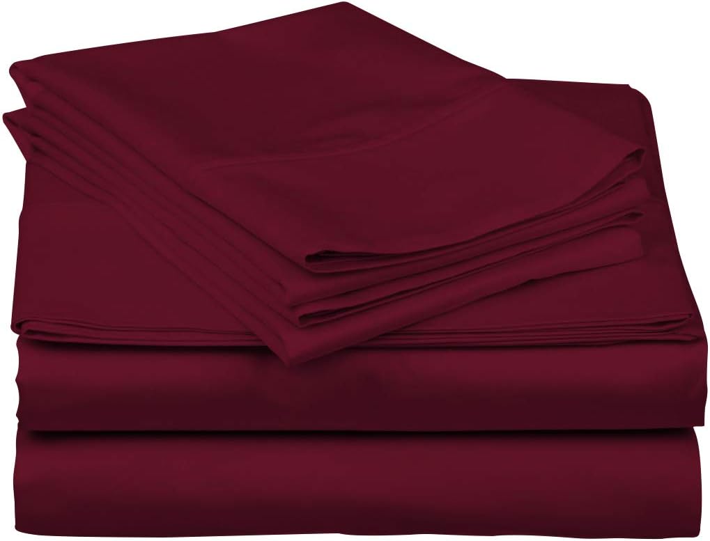 100% Egyptian Cotton Sheets - 1000 Thread Count, 4 Piece Burgundy RV Twin(28'X75') Set -Single Ply Long-Staple Yarns, Sateen Weave, Fits Mattress Upto 13'-16' Deep Pocket