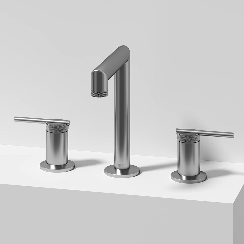VIGO Sterling Two-Handle Three-Hole Mount Widespread Bathroom Sink Faucet, 7-Inch, Brushed Nickel, Modern Design, Solid Brass, 1.2 GPM WaterSense & Ceramic Disc Valve, Corrosion-Resistant