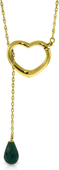 Galaxy Gold GG 14K Yellow, White, Rose Gold Open Heart with Genuine Emerald Drop Pendant Necklace
