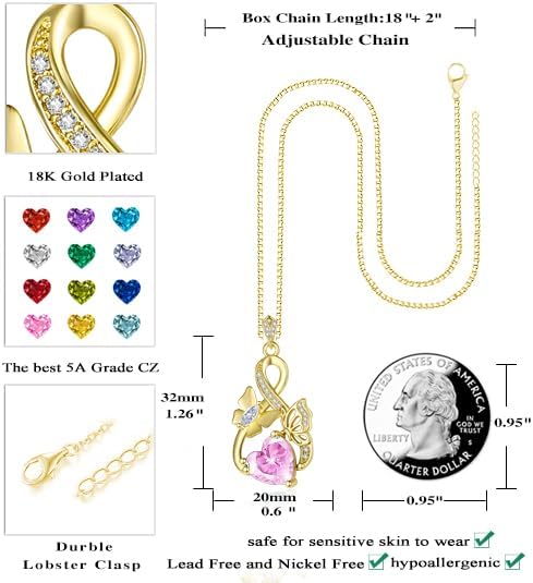 Gold Jewelry for Women Wife Infinity Necklace 18K White Gold Plated Dainty Butterfly Pendant with Heart Birthstone - Anniversary Necklaces for Women Birthday Gift Ideas Present for Girlfriend Mom Daughter