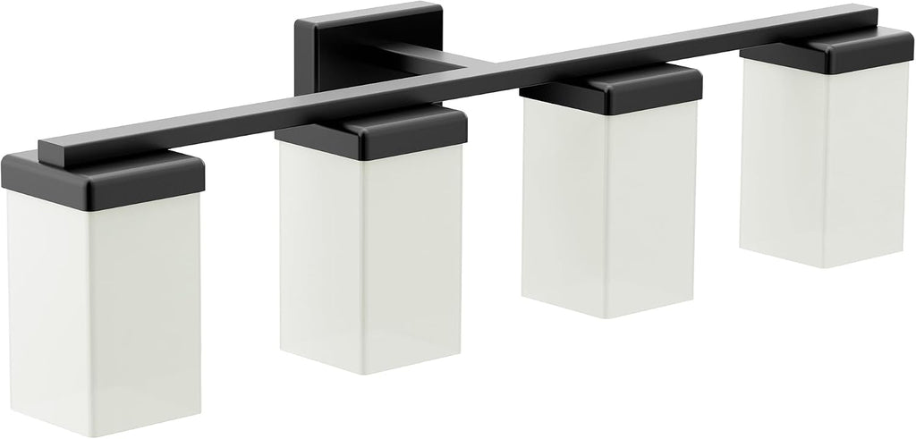 Moen 90 Degree Matte Black 4-Light Dual-Mount Bath Bathroom Vanity Light Fixture with Frosted Glass, YB8864BL
