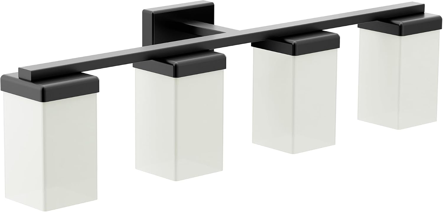 Moen 90 Degree Matte Black 4-Light Dual-Mount Bath Bathroom Vanity Light Fixture with Frosted Glass, YB8864BL