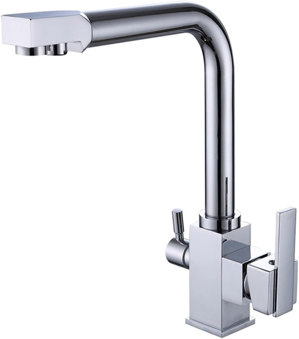 Filtered Water Faucet with Dual Outlet Kitchen Purified Water Hot and Cold Faucet Vegetable Basin Sink Tap(Chrome)