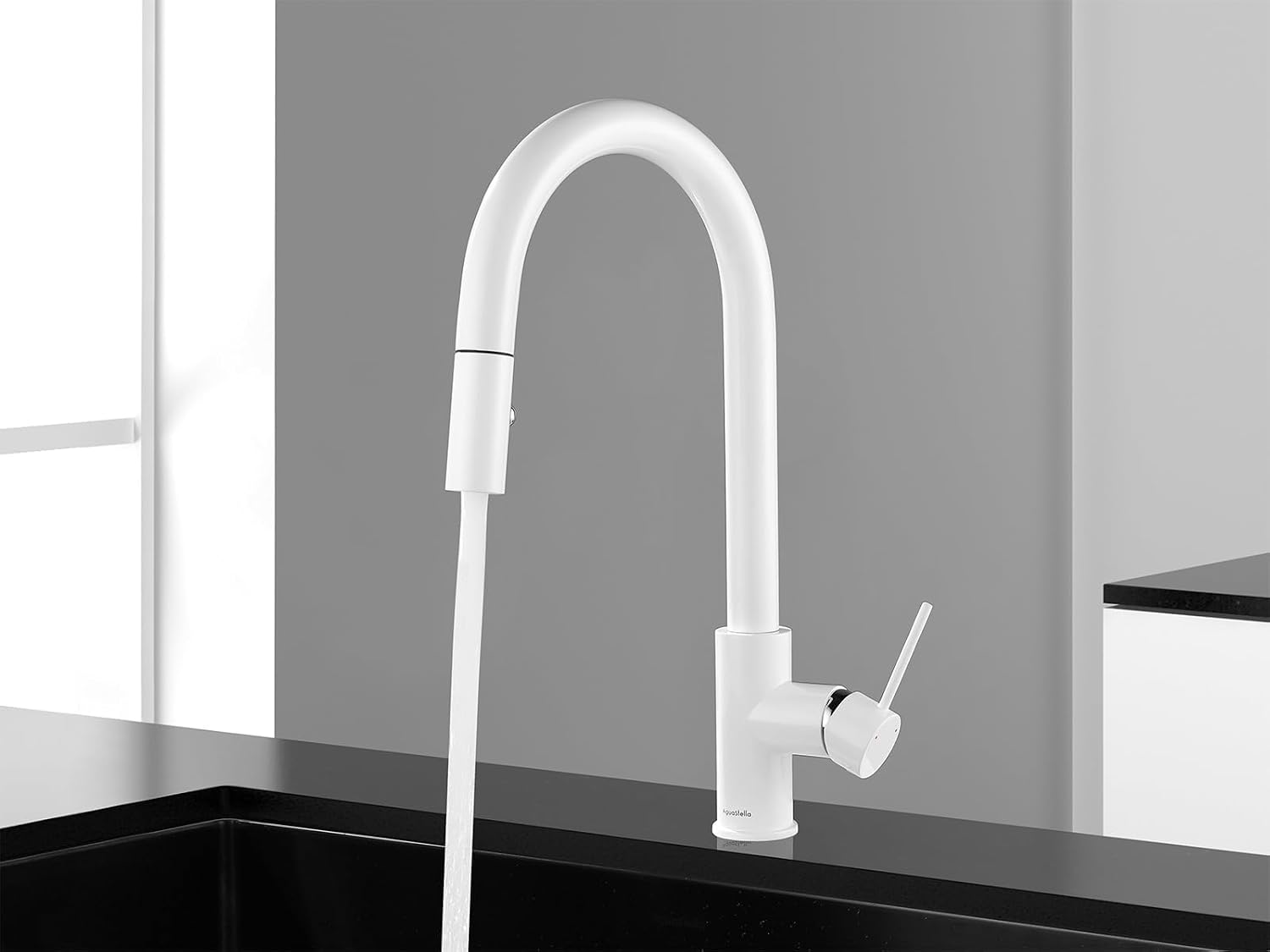 AguaStella AS60W Shiny White Kitchen Sink Faucet with Pull Down Sprayer Single Handle