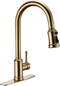 Smart Touch Kitchen Faucet Sensor Mixer Tap Pull Down Spray Swivel Deck Mount Hot Cold Water Single Handle(Brushed Gold)