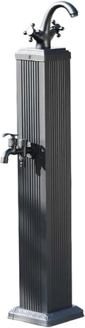 Hot and Cold Water Garden Water Column Outdoor Vertical Water Dispenser Hydrant Freestanding Aluminum Square Antifreeze Faucet(Black)