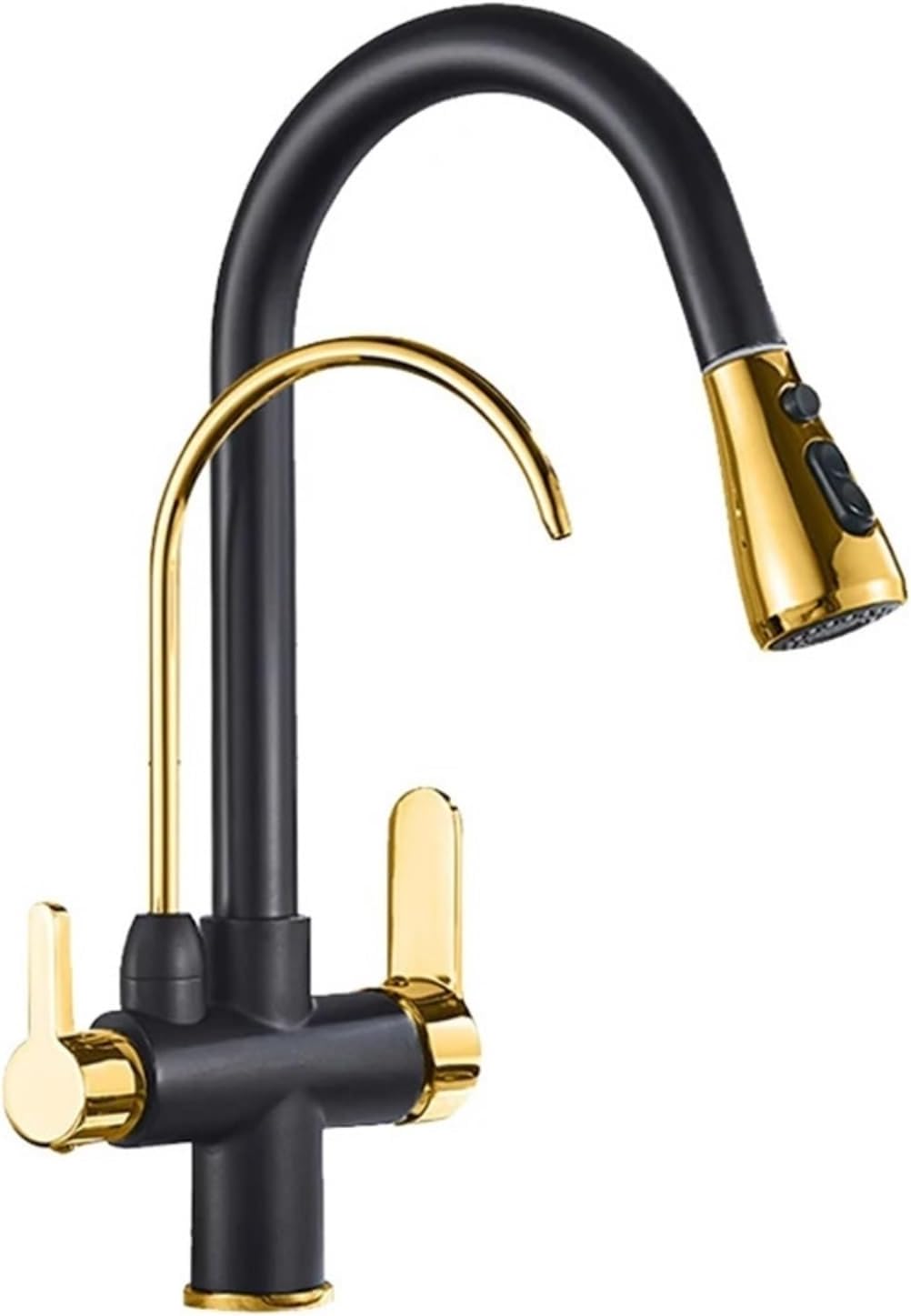 Filter Kitchen Faucet Brass Kitchen Faucet with Pure Water Pull Out Rotatble Hot Cold(Black Golden)