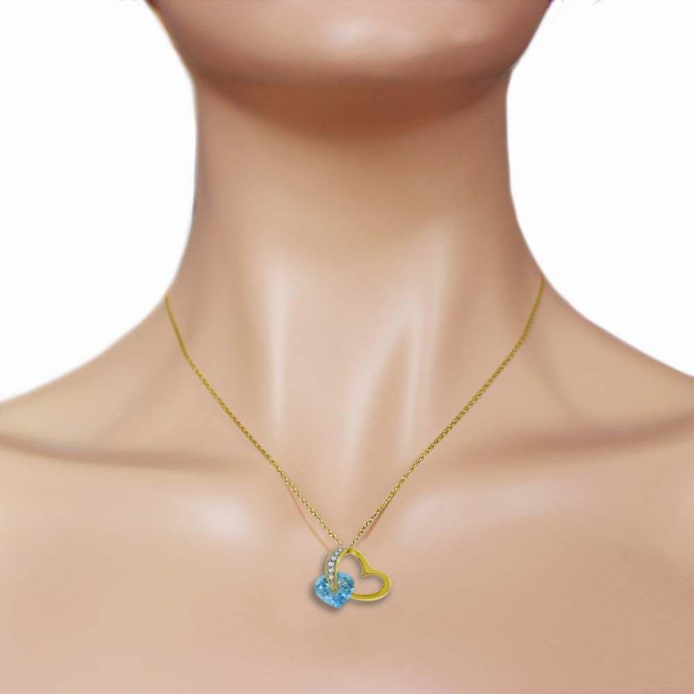 Galaxy Gold GG 14k Yellow Gold Heart Necklace with Natural Diamonds and Blue Topaz